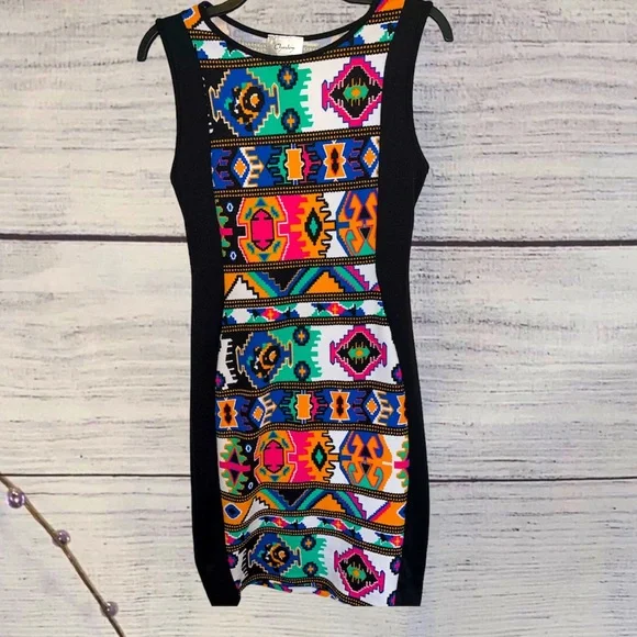 aztec bodycon dress Baha Ranch Southwestern Aztec Sleeveless Bodycon Side Slit Western Maxi Dress Multi / S main image 0